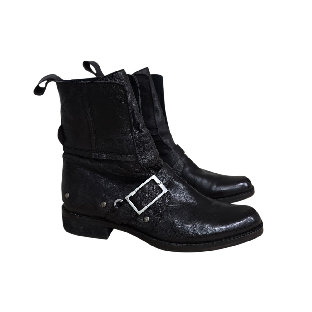 Free People Black Leather Buckle Moto Ankle Boots Women's Size 36 US 6